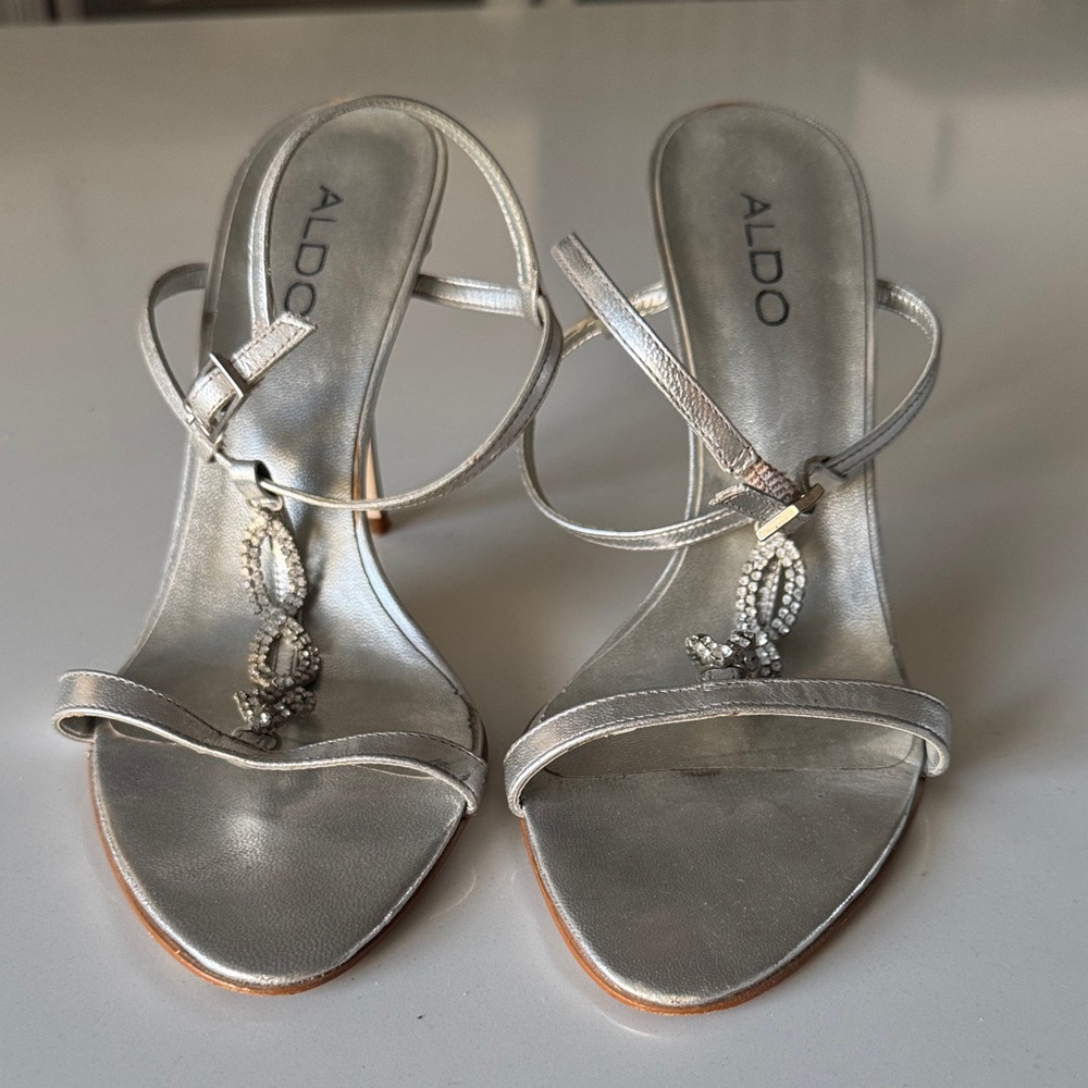 Aldo Metallic Silver Heeled Sandals